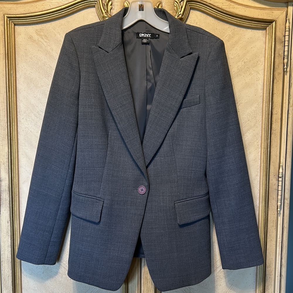 DKNY Gray Wool Mix 1 Button Blazer Jacket Italy